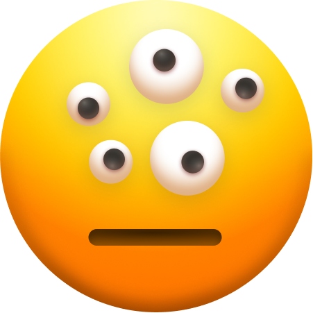 Emoji with 5 eyes at varying sizes and straight face